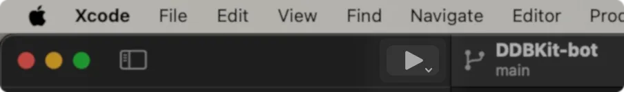 Xcode screenshot highlighting run button